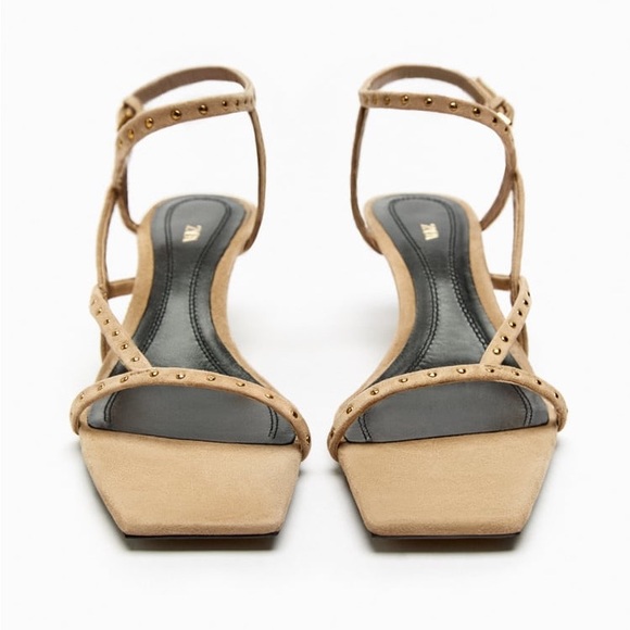 Zara Sandy Brown Studded Heeled Suede Sandals - Picture 7 of 9